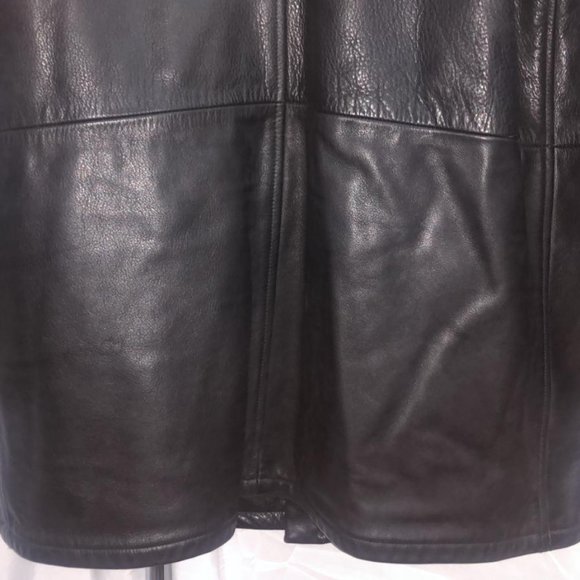 M/L Armani Collezioni MEN Black Real Leather Heavy Long Coat lo Jacket ITALY - Picture 9 of 14